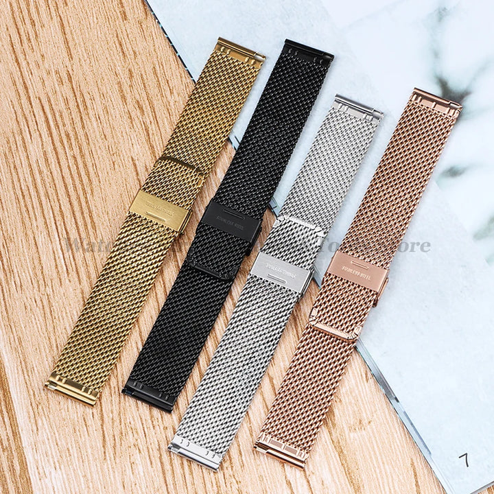 1.0mm Milanese Mesh Stainless Steel Watch Strap – 18–24mm, Quick-Release with Folding Buckle