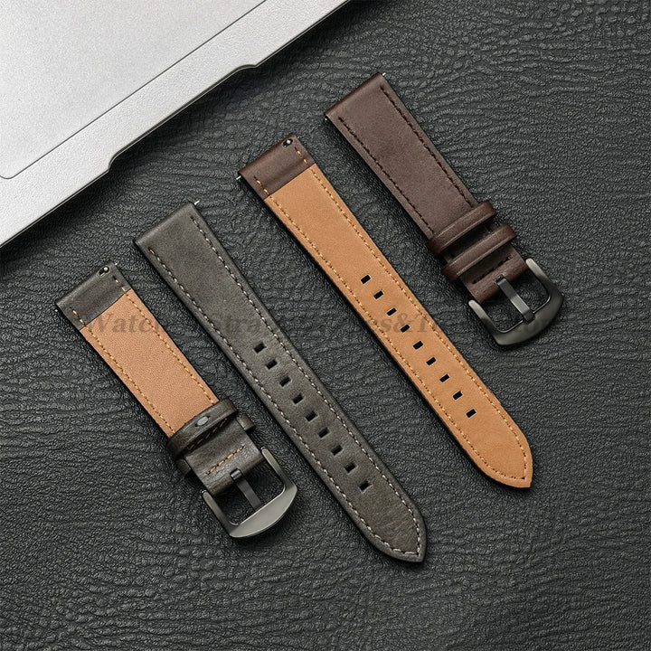Leather Strap for Samsung Galaxy & Huawei Watches – Vintage Brown (20/22mm)