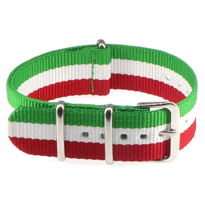 Striped Nylon Watch Strap with Silver Buckle (16-22mm)