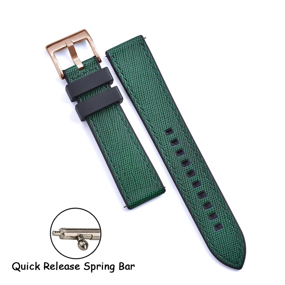 FKM Rubber Strap 20mm22mm Leather Qucik Release Watch Band Universal Women Men Watch Accessories for Omega Seiko Sports Bracelet