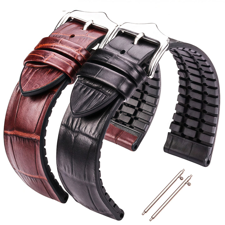 Genuine Leather Watchband Men Women Rubber Silicone Waterproof Breathable Watch Band Strap Buckle Clock Accessories 18 20 22mm