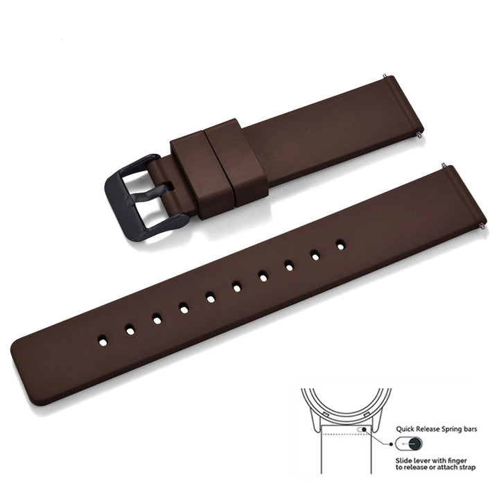 Premium Grade Flat Smooth FKM Rubber Watch Strap 16mm 18mm 20mm 22mm 24mm Soft Quick Release Rubber Watch Bands