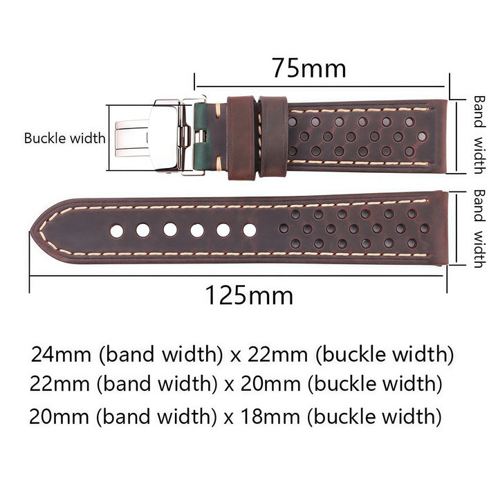 Breathable Genuine Leather Watchband with Deployment Clasp  20mm 22mm 24mm Comfortable Soft Watch Strap