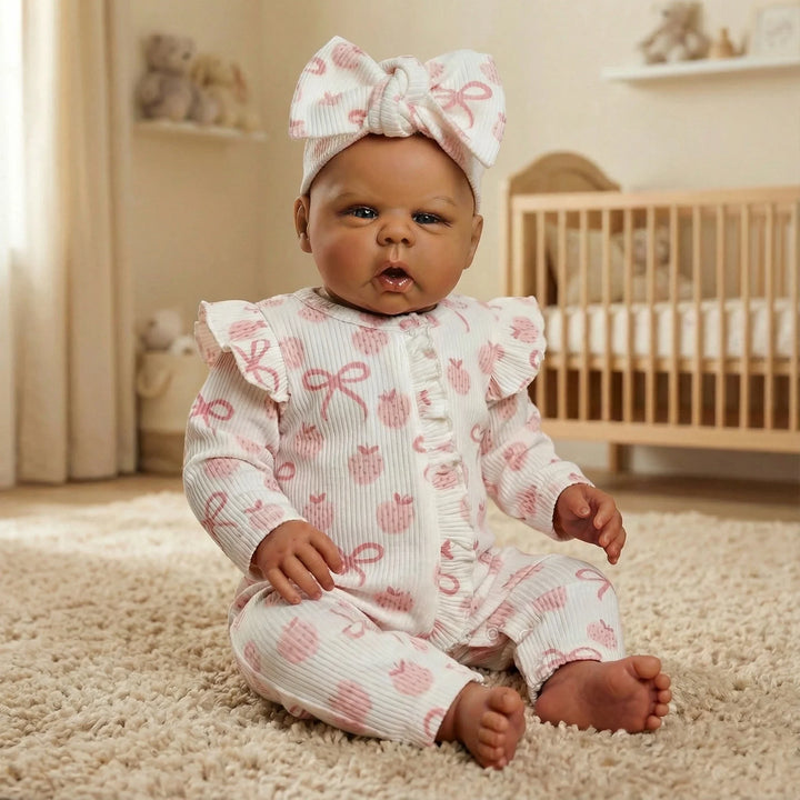 NPK 22inch Toddler Boy Doll - Dark Brown Skin High Quality Hand Painted Gounchi Collectible Art Doll for Kids