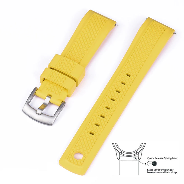 Quality Vulcanized FKM Rubber Watch Strap 20mm 22mm Black Blue Wristband Slide Keeper Ring With Quick Release Sport Watchband