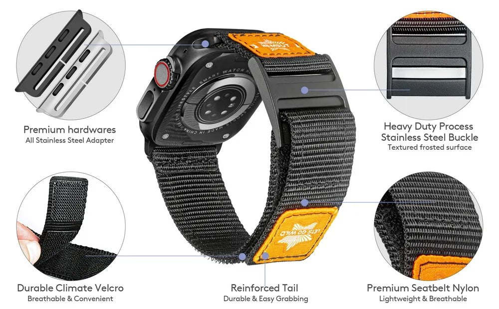 HEMSUT Straps For Apple Watch Ultra 49mm Nylon Movement Breathable Mi Band 8 Wrist Strap Compatible with 38 40 41 44 45mm