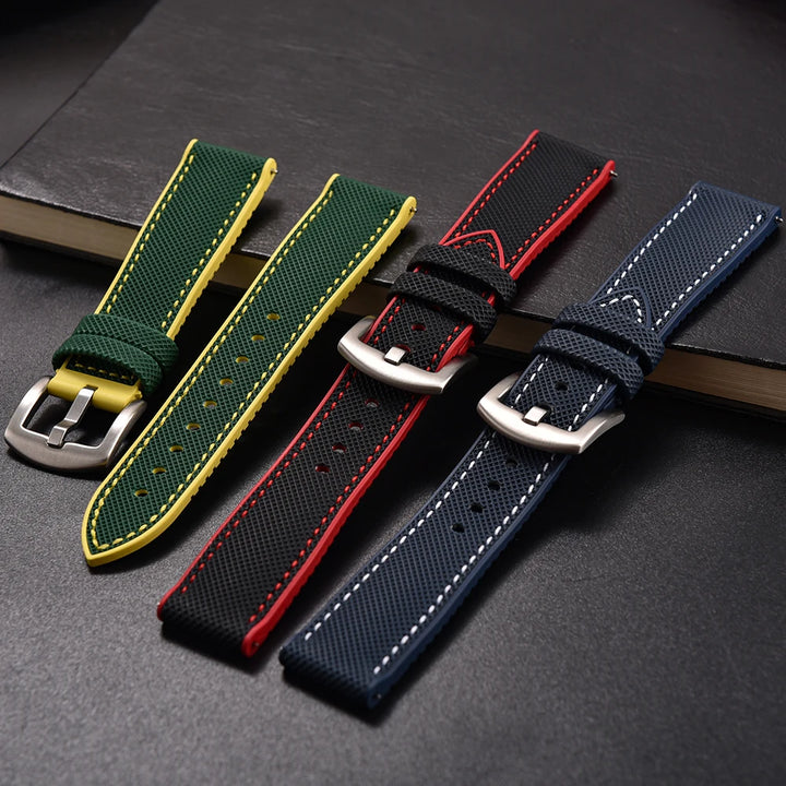 Qucik Release FKM Rubber Strap 18/20/22/24mm Sailcloth Leather Watch Bands Waterproof Nylon Bracelet For Omega Tissot IWC Seiko