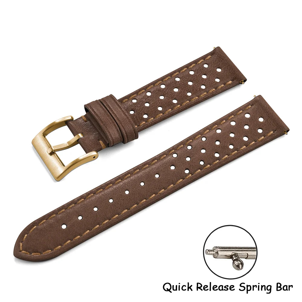 Vintage Racing Leather Watch Strap 18–22mm Quick Release for Omega