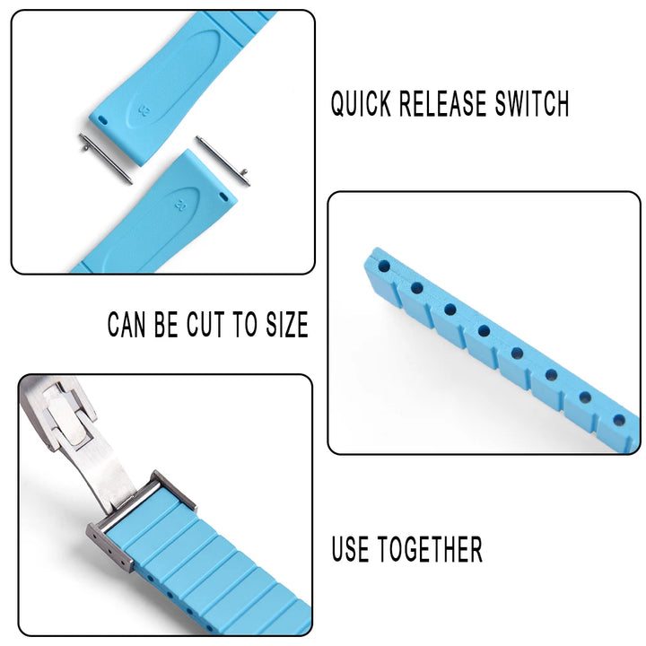 New CTS FKM Watch Strap 16mm 18mm 19mm 20mm 21mm 22mm Quick Release Butterfly Buckle Watch Band CTS Rubber Strap For Cut To Size