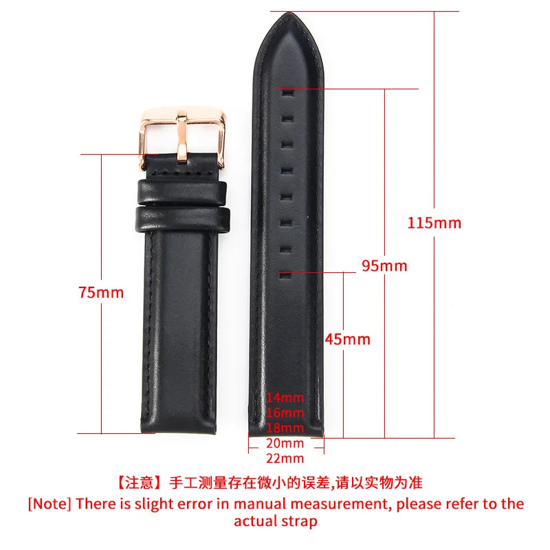 DW Classic Genuine Leather Watch Strap – 14–22mm, Waterproof & Soft
