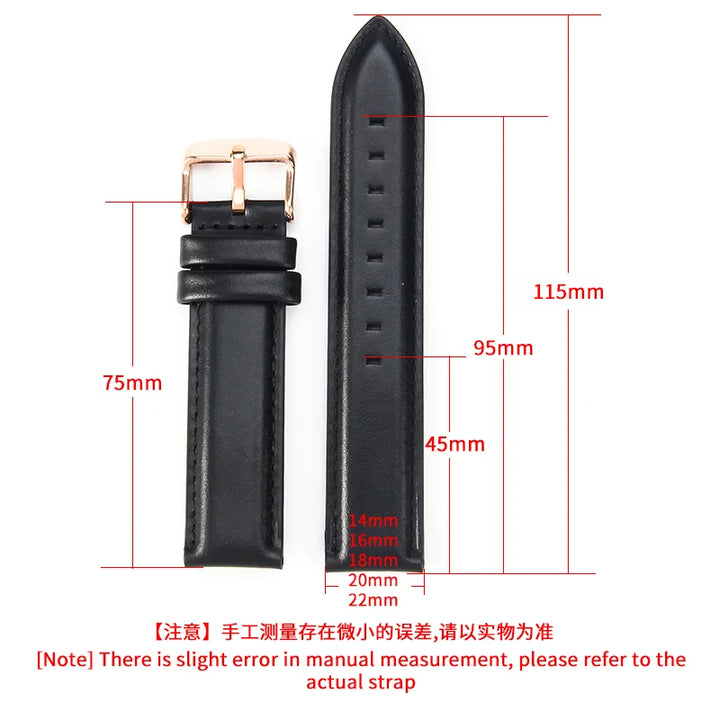 DW Classic Genuine Leather Watch Strap – 14–22mm, Waterproof & Soft