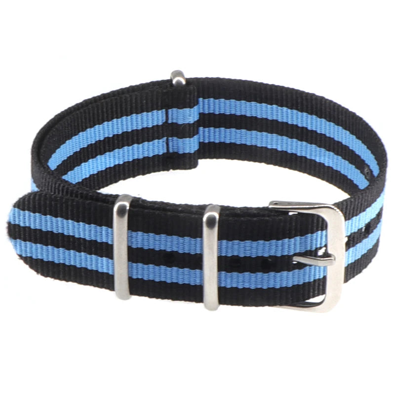 Striped Nylon Watch Strap with Silver Buckle (16-22mm)