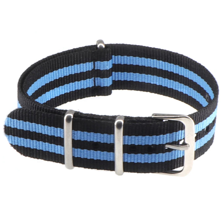 Striped Nylon Watch Strap with Silver Buckle (16-22mm)