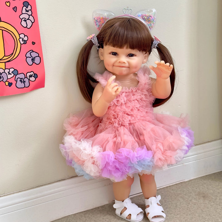 55 cm Raya Silicone Reborn Toddler Doll – Lifelike Soft‑Touch with Pink Dress