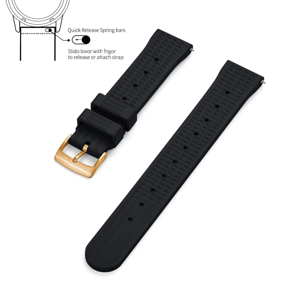 JUELONG Waffle FKM Rubber Watch Bands Quick Release Waterproof Durable Fluororubber Strap 20mm 22mm For Traditional Diving Watch