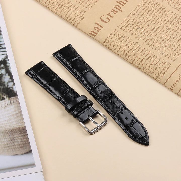 10mm–24mm Genuine Calfskin Leather Watch Strap (Slub Pattern, Universal)