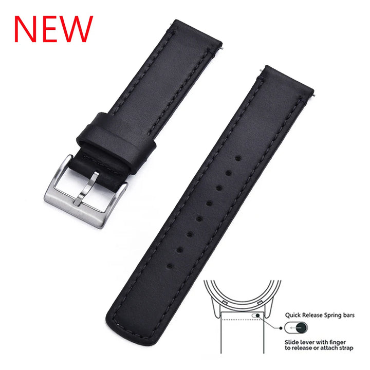 JUELONG Premium Leather Watch Strap 20mm 22mm With Quick Release Watch Bands Black Silver Buckle For Men's Watches Accessories