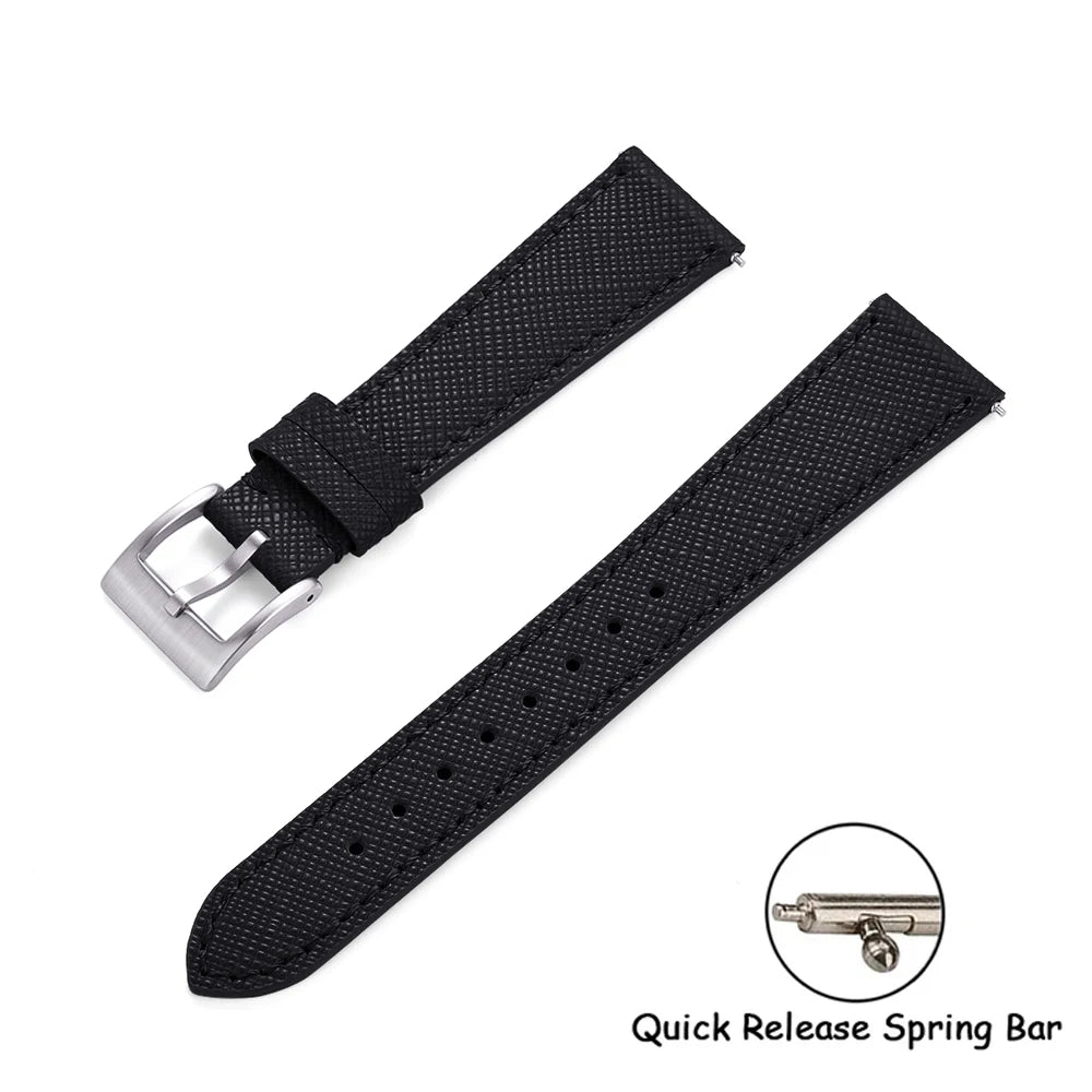 Quick Release Saffiano Leather Watch Strap – 18-24mm Universal
