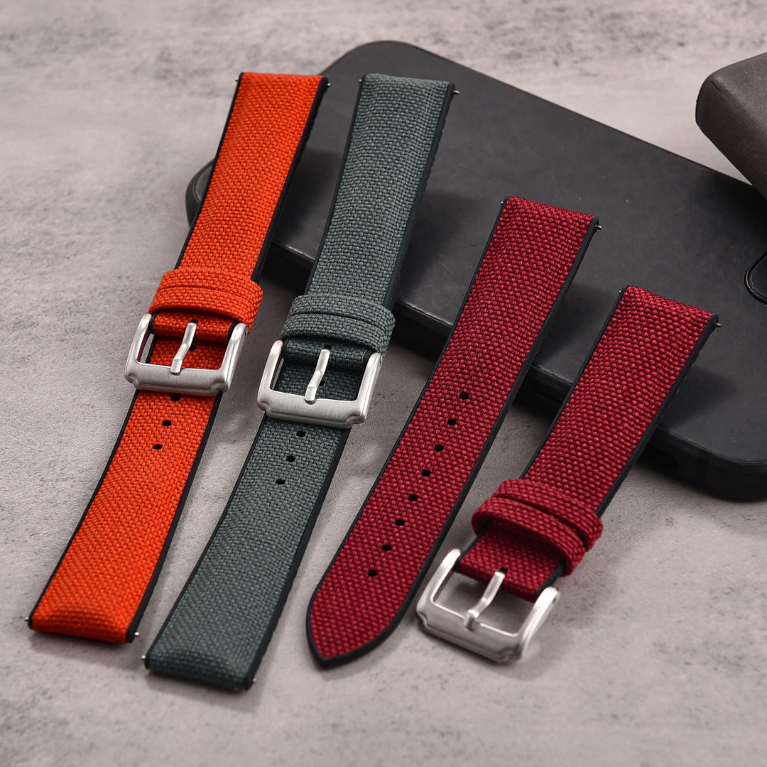 18/19/20/21/22mm Canvas Nylon Watch Strap Waterproof Sport Silicone Rubber Watch Bands Qucik Release Sailcloth Straps Women Men