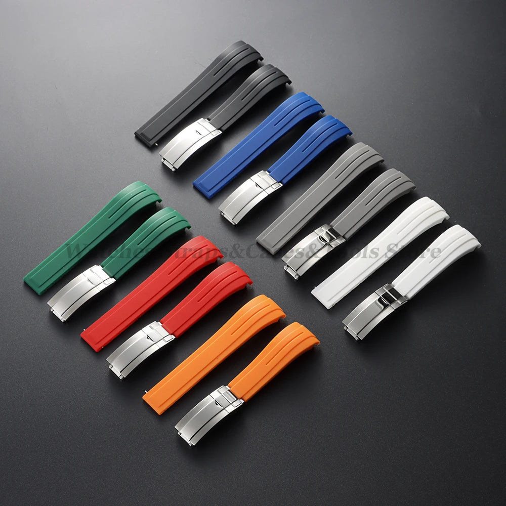 Curved Rubber Watch Strap for Rolex Oysterflex – 20–22mm, Waterproof