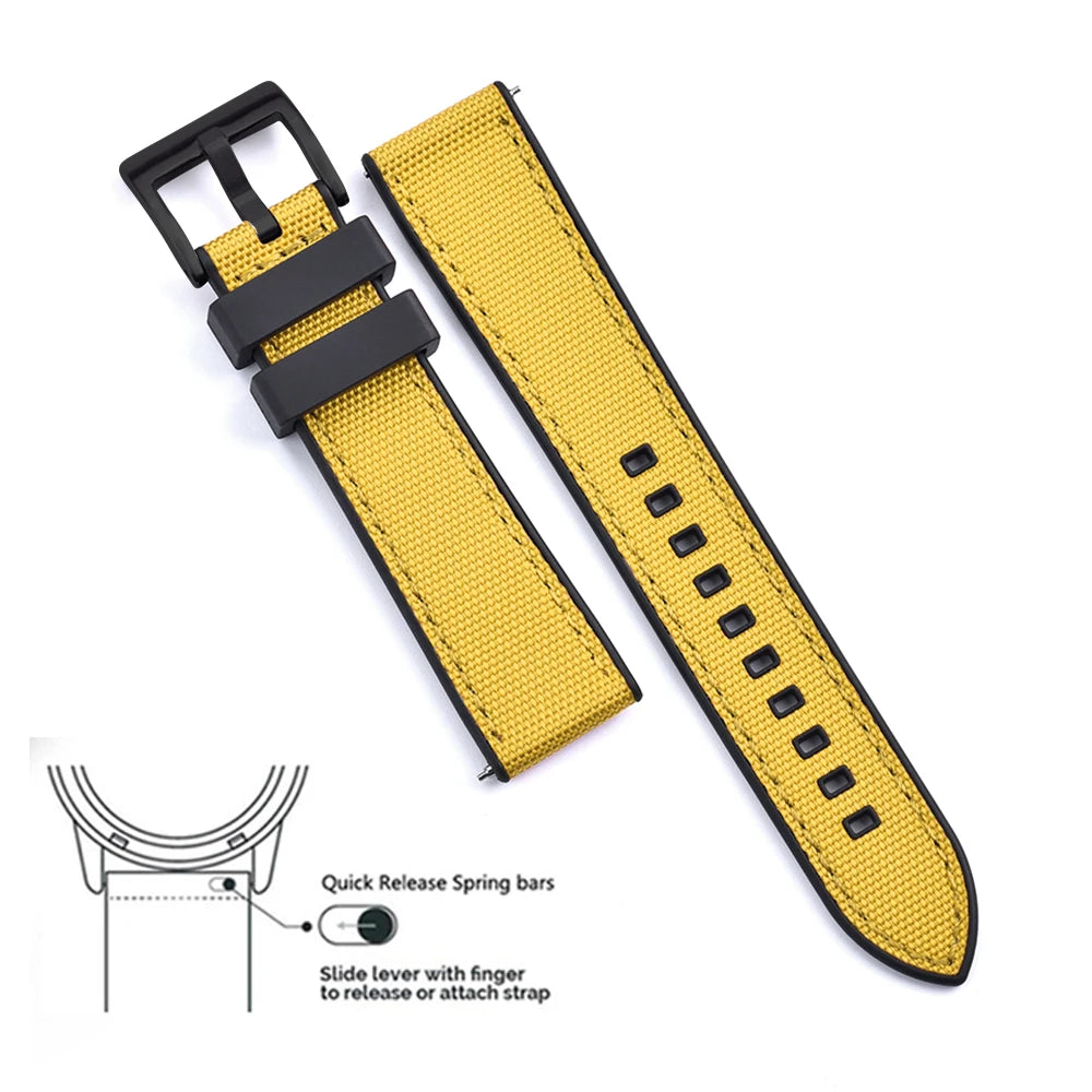 New Design Hybrid FKM Watch Strap 20mm 22mm Fluoro Rubber Canvas Nylon Watchbands Quick Release For Each Brand Diving Watches
