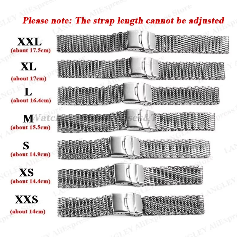 Shark Mesh Steel Watch Strap – 18–24mm for Seiko & Omega, Sport/Diving