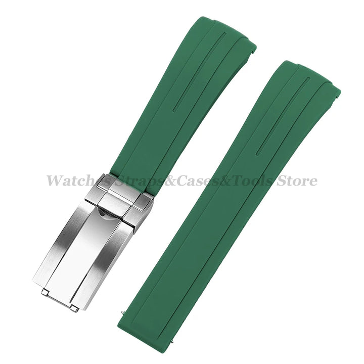Curved End Silicone Rubber Watch Band 20–22mm for Rolex Water Ghost