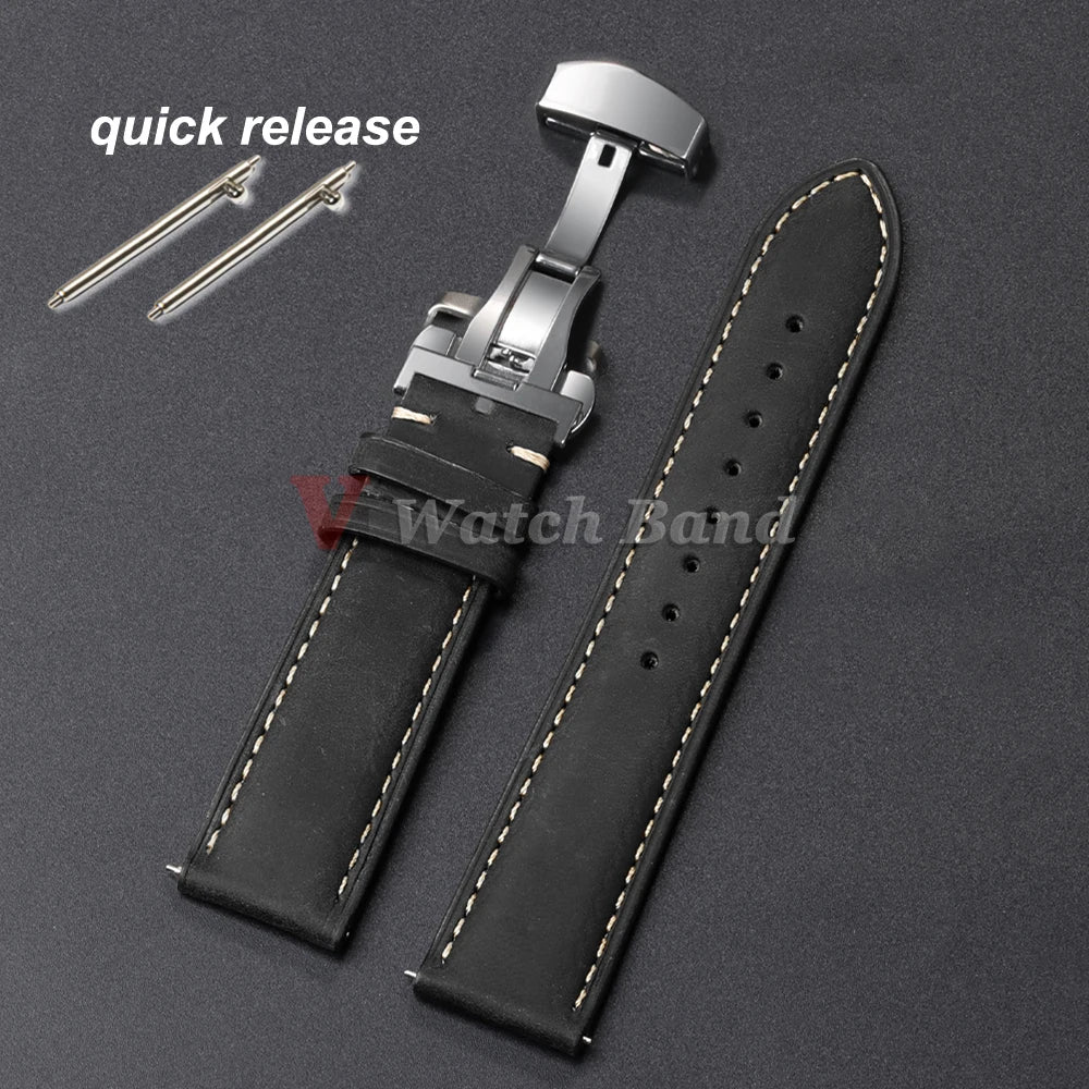 Genuine Calfskin Leather Watch Strap Brown (Butterfly Buckle, 18/20/22mm)