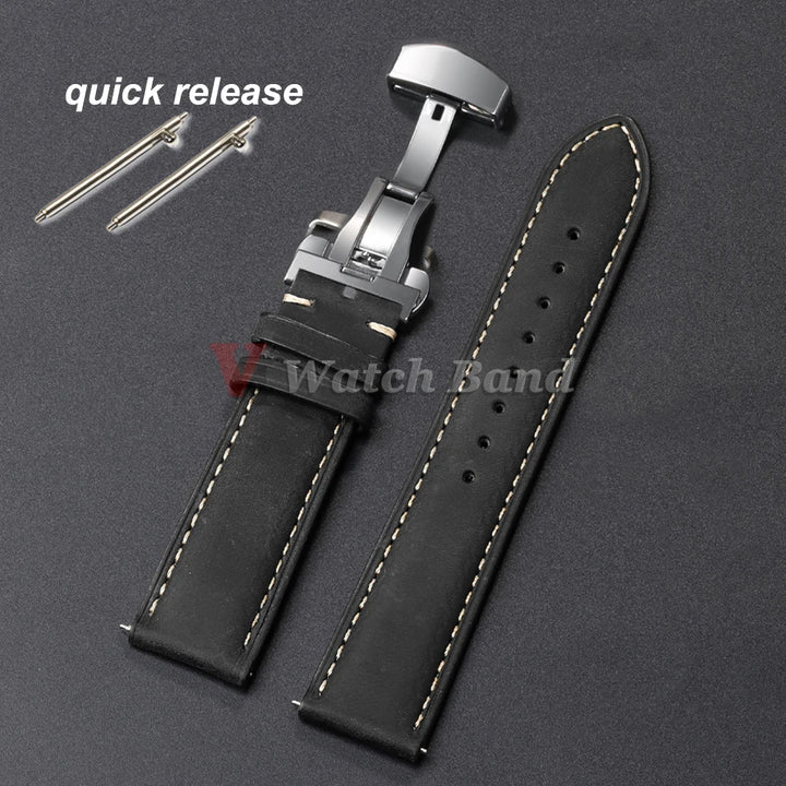Genuine Calfskin Leather Watch Strap Brown (Butterfly Buckle, 18/20/22mm)