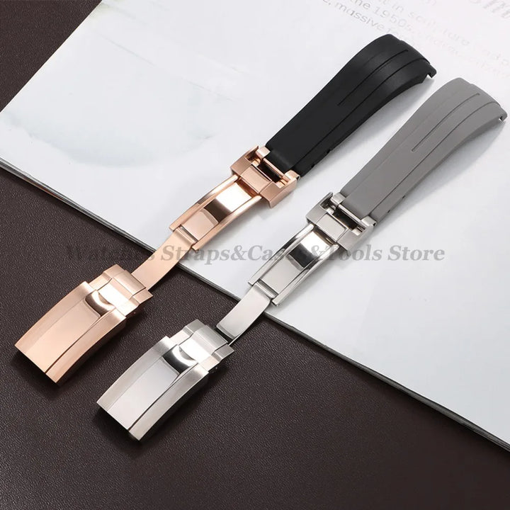 Curved End Silicone Rubber Watch Band 20–22mm for Rolex Water Ghost