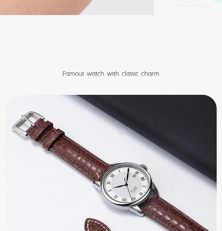 Crocodile Skin Genuine Leather Watch Band with Needle & Butterfly Buckle for