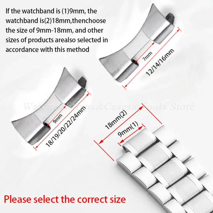 2PCS Stainless Steel Band Connectors for Seiko – Oyster Curved End Adapter (12-24mm)