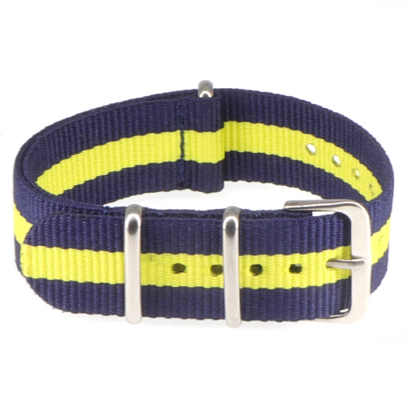 Striped Nylon Watch Strap with Silver Buckle (16-22mm)