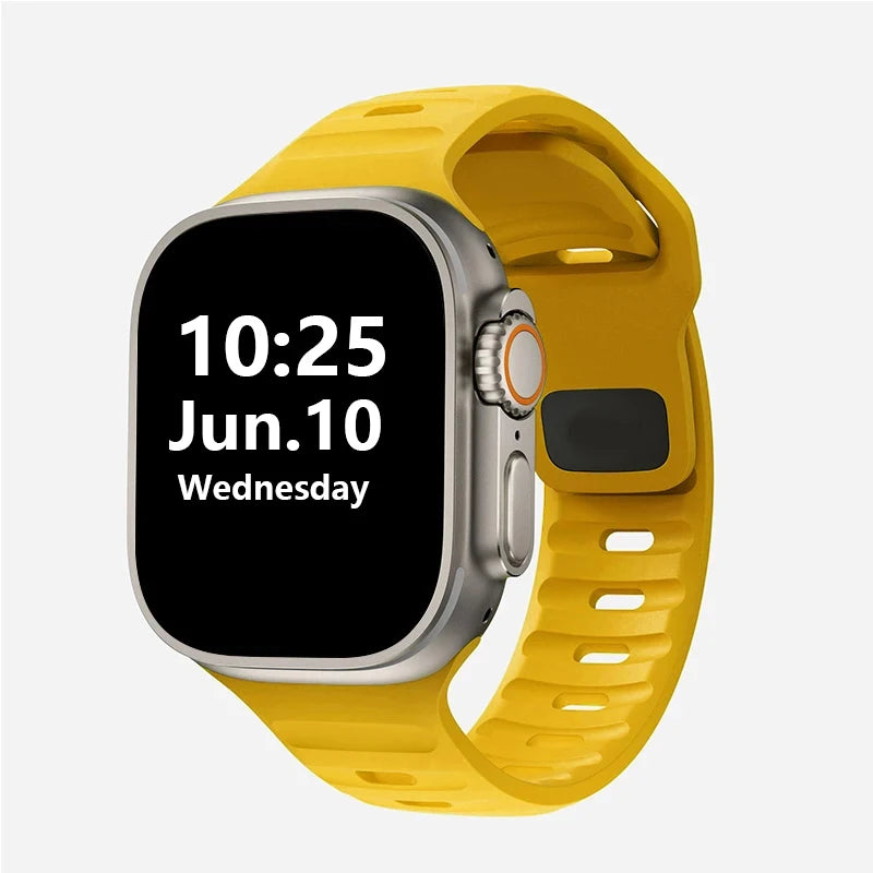 Silicone Rubber Apple Watch Band 38–49mm for iWatch Series 3–8 & Ultra