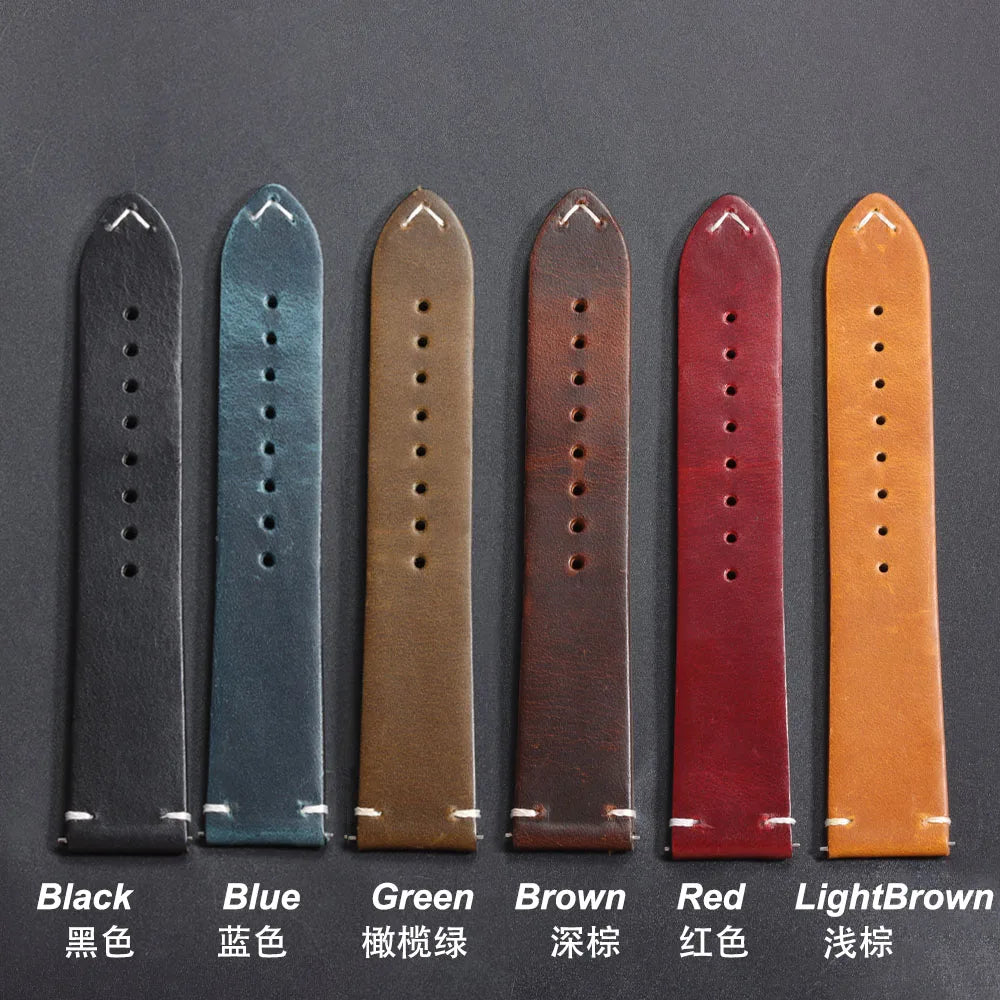 Vintage Oil Wax Leather Watch Strap – 18–24mm, Omega & Seiko
