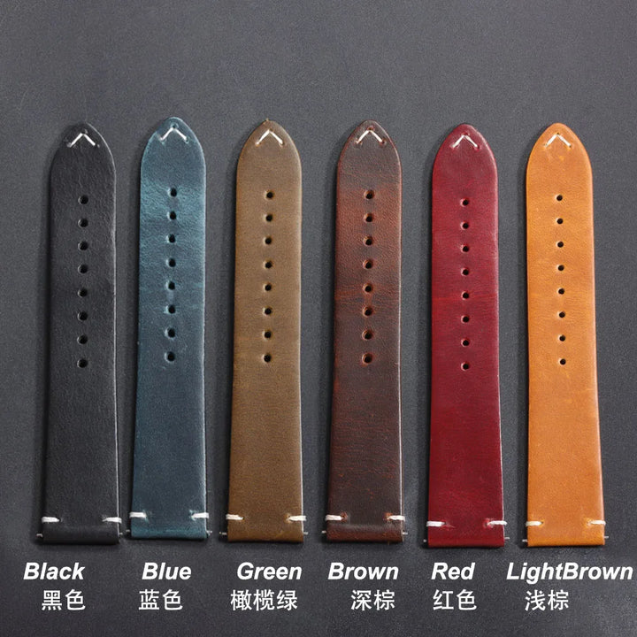 Vintage Oil Wax Leather Watch Strap – 18–24mm, Omega & Seiko