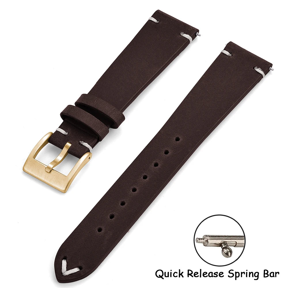 Crazy Horse Vintage Leather Quick-Release Watch Strap (18-22mm)