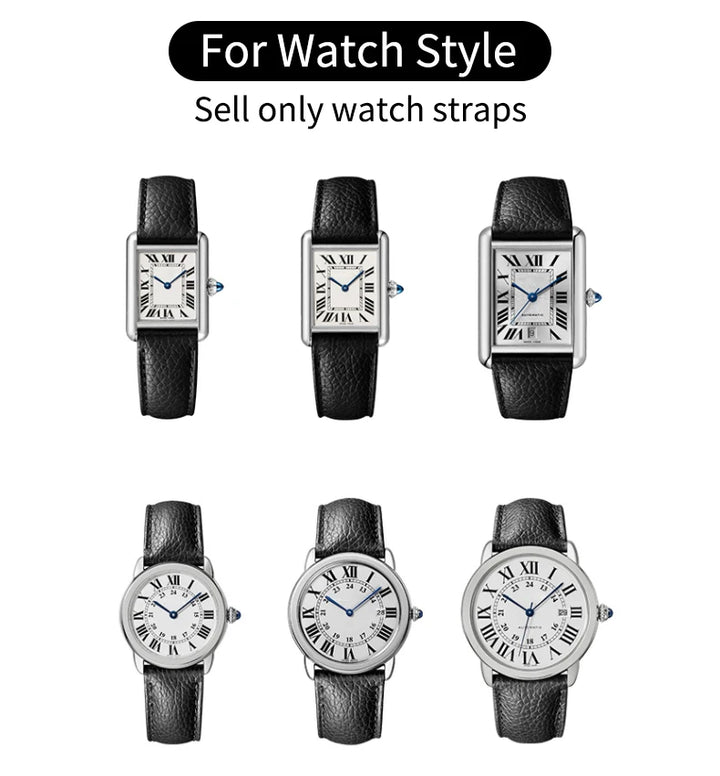 Cowhide Watch Strap Accessories for Cartier Tank – 16–23mm, Stainless Steel