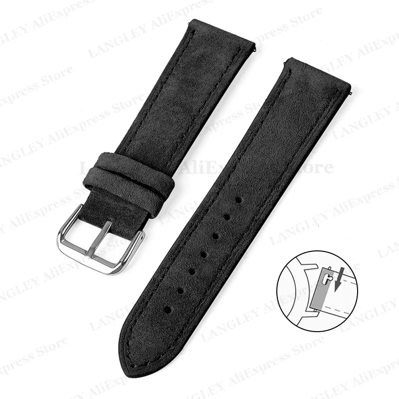 Vintage Suede Leather Watch Strap – 18/20/22mm, Quick Release