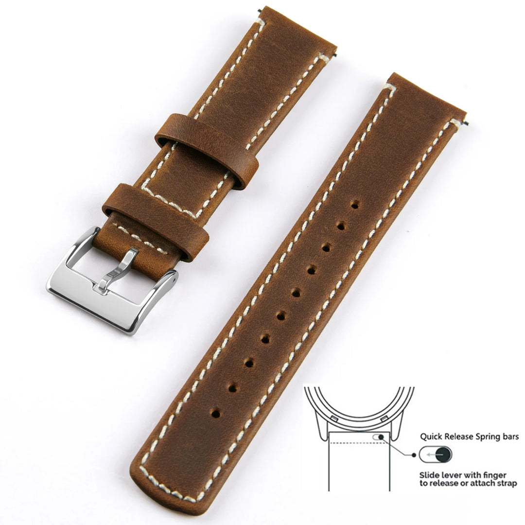 Genuine Top Grain Leather Quick Release Watch Band 20–22mm for Samsung Galaxy Watch
