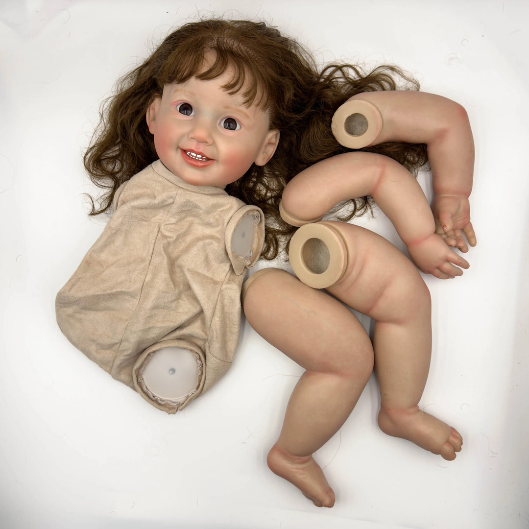 NPK 28inch Reborn Doll Kit Cammi Painted Unfinished Doll Parts with Hand Root Hair for Lifelike Doll Making