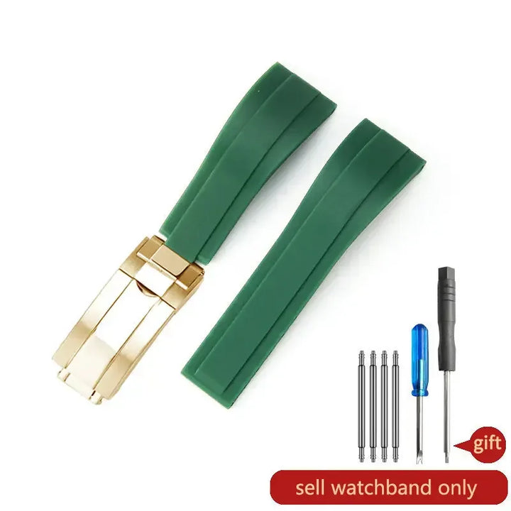 Rubber Watch Strap with Stainless Steel Butterfly Buckle for Rolex