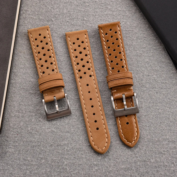 Vintage Racing Leather Watch Strap 18–22mm Quick Release for Omega