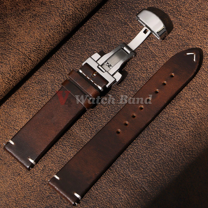 Handmade Retro Oil Wax Genuine Calfskin Strap 18mm 19mm 20mm 21mm 22mm 24mm Quick Release Belt Men Women Watch Band Accessories