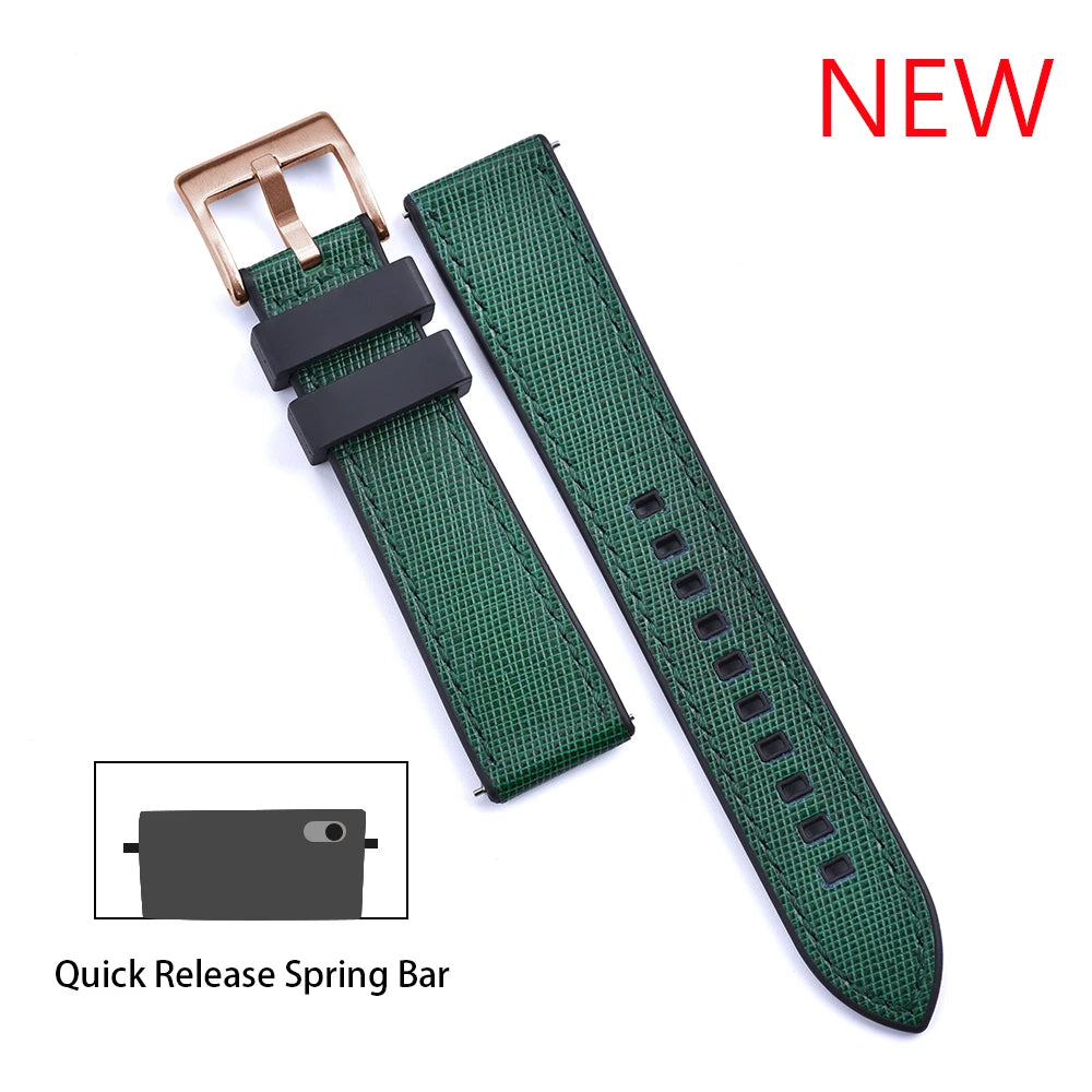 JUELONG New Design FKM Watch Strap 20mm 22mm Quick Release Hybrid Fluoro Rubber Saffiano Leather Watchbands