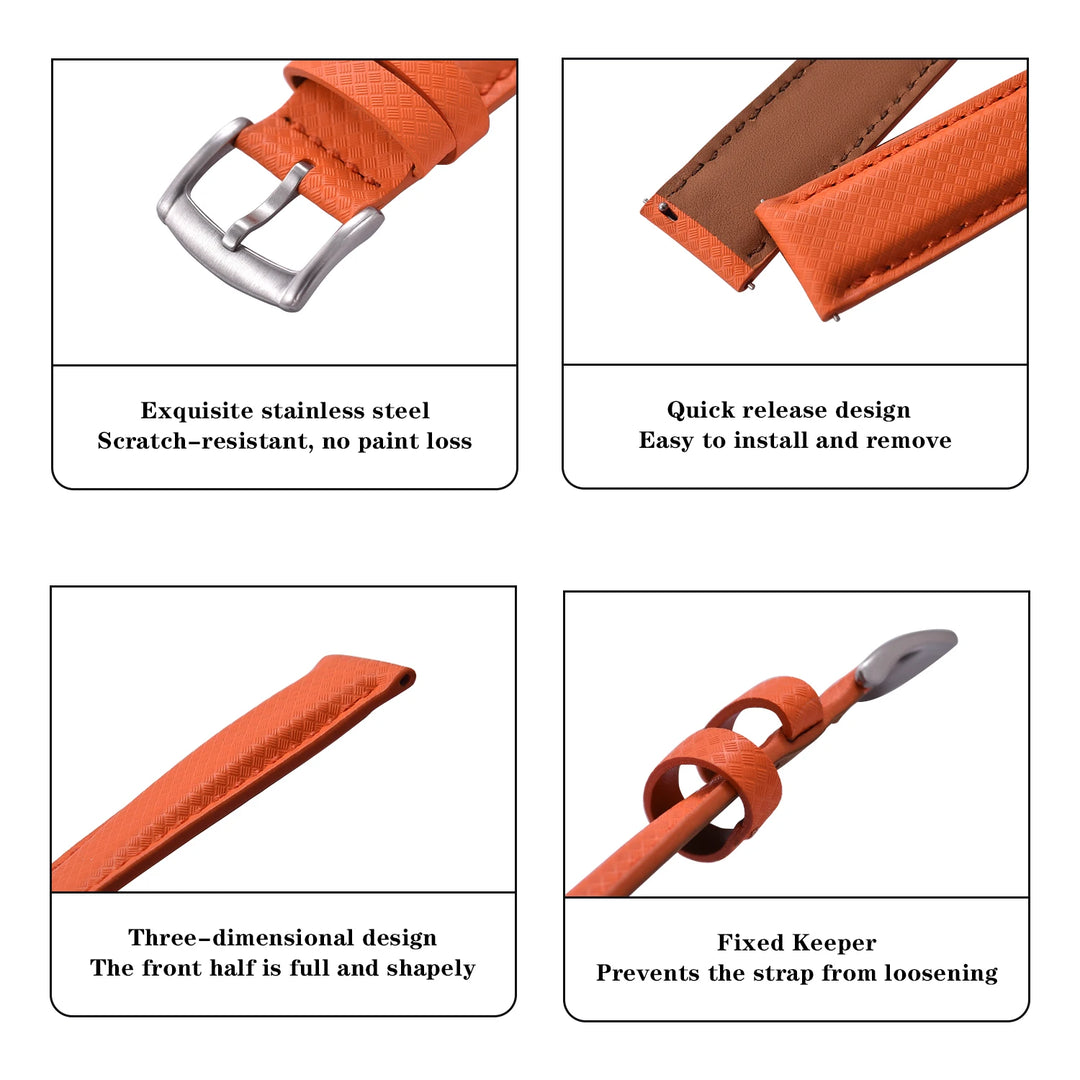 FKM Rubber Leather Watch Band 18/19/20/22mm Quick Release Sailcloth Leather Strap Butterfly Buckle Band For Omega Seiko Cartier