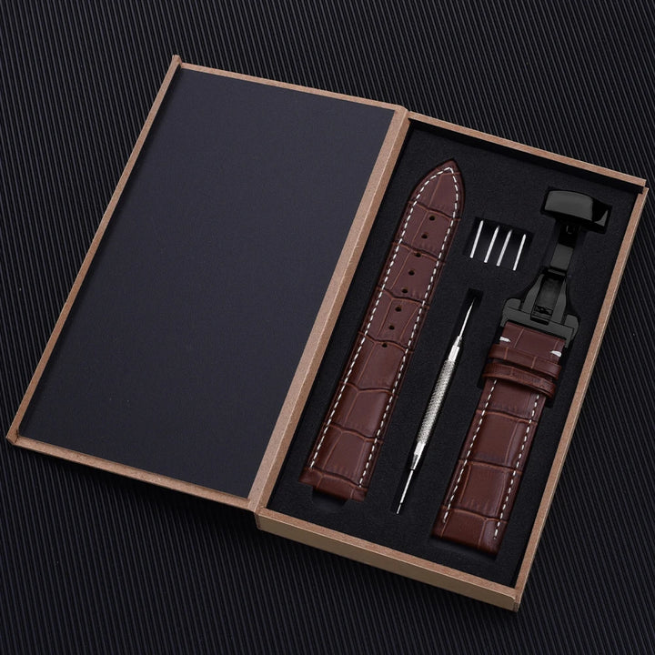 Universal Cowhide Leather Watch Strap – 18-22mm with Butterfly Buckle