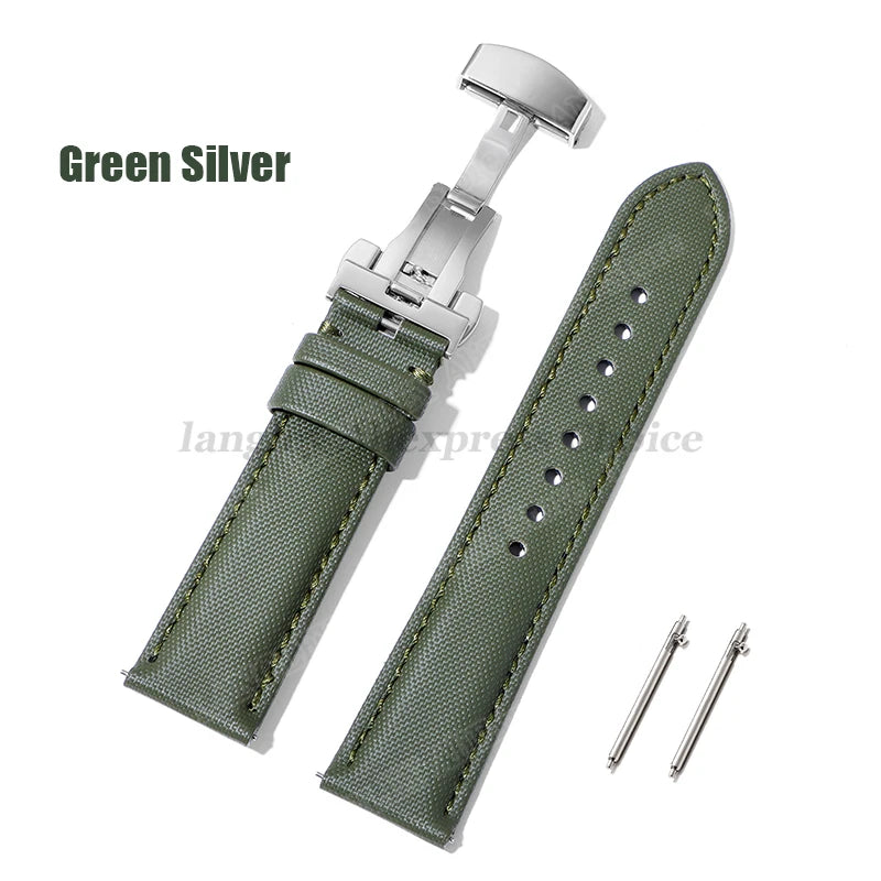 Sailcloth Nylon & Leather Watch Strap – 20/22mm, Omega & Huawei, Green