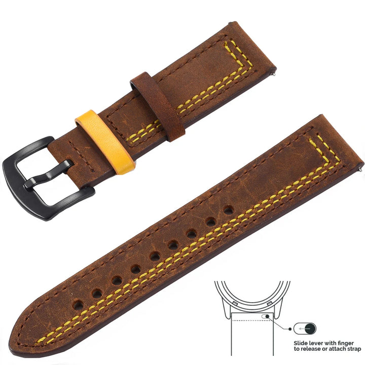 op Grain Genuine Leather Watch Band 20mm 22mm (Quick Release)