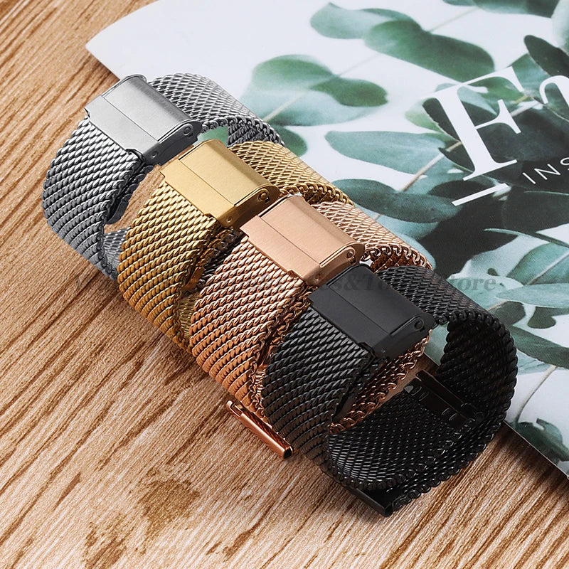 1.0mm Milanese Mesh Stainless Steel Watch Strap – 18–24mm, Quick-Release with Folding Buckle